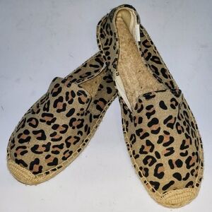 SOLUDOS Smoking Leopard Canvas Slipper Espadrilles In Maroon Black And Tan SZ 7